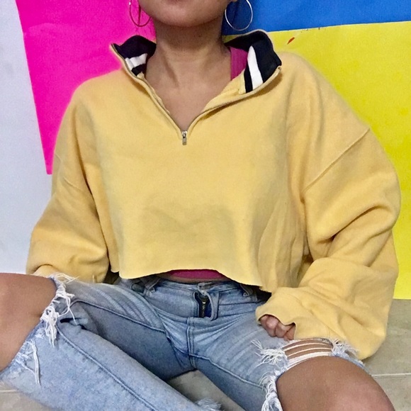 Sweaters - Cropped Yellow Quarter Zip Sweater